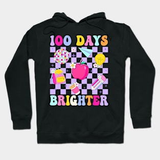 100 Days Brighter Retro Disco 100Th Day Of School Teacher Hoodie